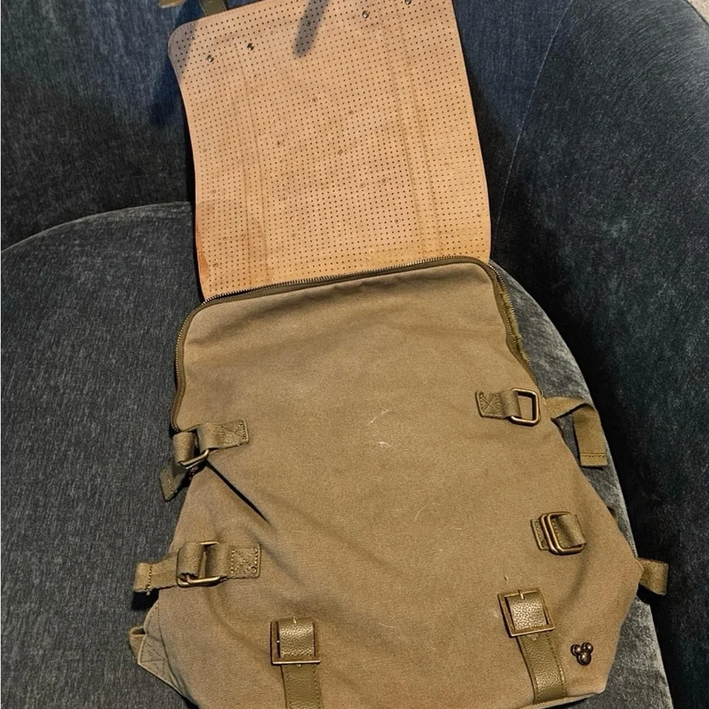 Disney Olive Canvas Backpack with Tan Perforated Flap